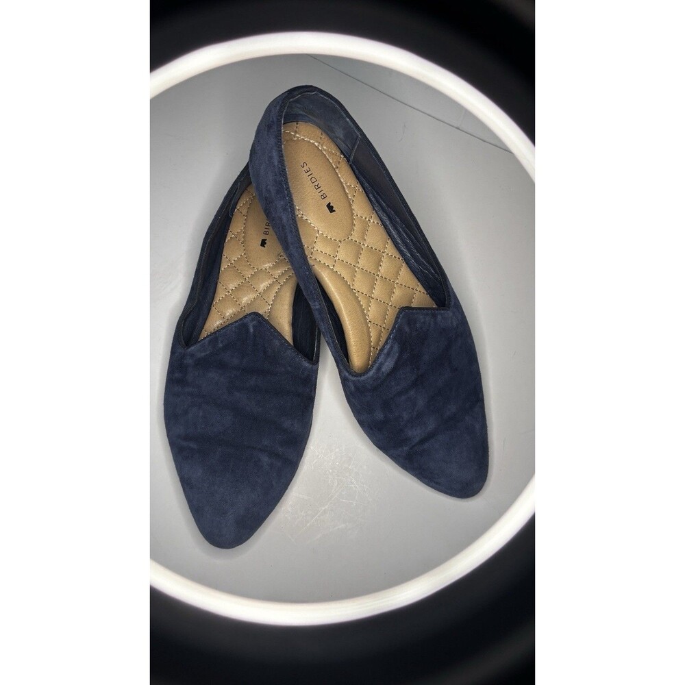 BIRDIES Starling Navy Suede Classic Preppy Loafer Womens Chic Flats Size 8.5